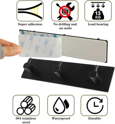 Vista 7 de Picowe Soporte para llaves decorativo de pared, ganchos adhesivos de acero inoxidable, organizador de llaves para pared, gancho para toallas