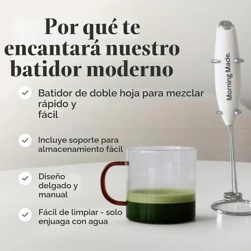 Vista 3 de Morning Made - Batidor eléctrico de matcha – Espumador de matcha alternativa al batidor tradicional de bambú – Varita espumadora de leche a