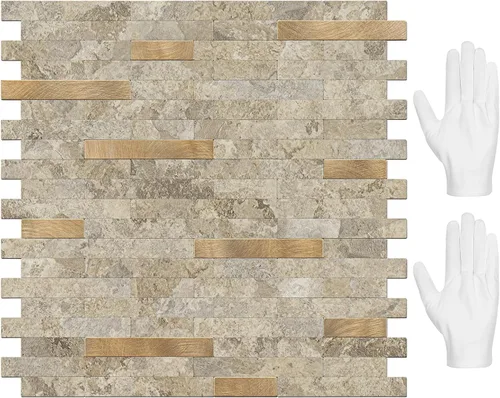 Vista 19 de STICKGOO Azulejo de protección contra salpicaduras para despegar y pegar, para cocina y baño, aspecto de madera negra y gris, PVC, mezcla de metal