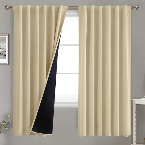 Vista 69 de BGment Cortinas 100% opacas beige de 63 pulgadas de largo con forro aislante térmico, bolsillo para varilla y lengüeta trasera de doble capa