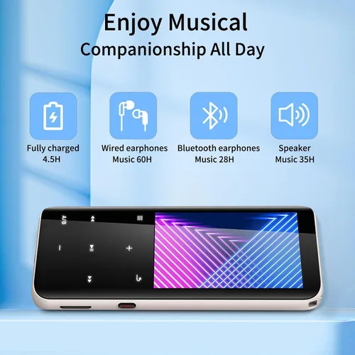 Vista 5 de Reproductores MP3 de 96 GB, reproductor de música con Bluetooth 5.2, Volorful HiFi MP3 reproductores de audio digital con altavoz HD, mini