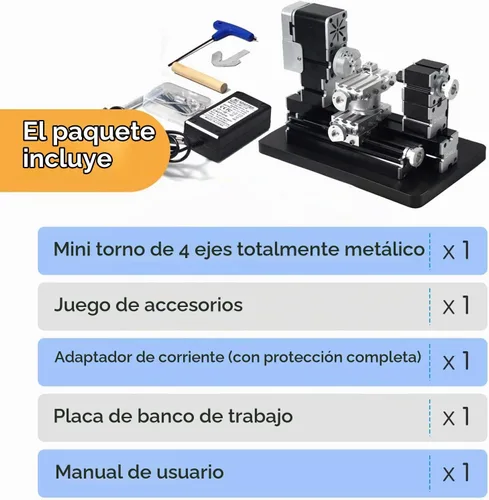 Vista 8 de Mini torno de metal de 60 W, 12,000 RPM, herramienta de 4 ejes para plástico acrílico de madera de metal suave, micro torno de precisión