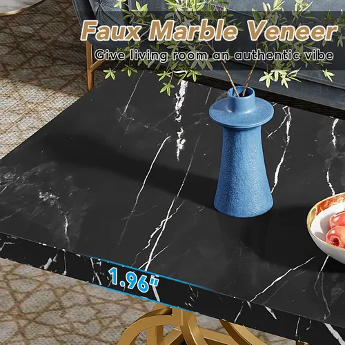Vista 6 de LITTLE TREE Mesa de centro moderna de 47 pulgadas, mesa de cóctel de mármol sintético, mesa de té, muebles decorativos para sala de estar