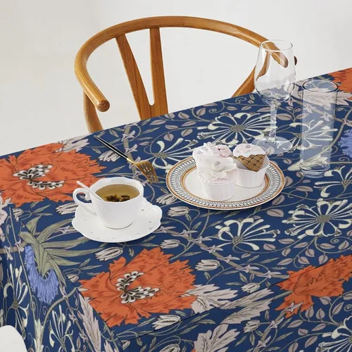 Vista 22 de Mantel Floral Retro de Pájaros, Diseño Original Bohemio William Morris Estampado Cubierta de Mesa para Hogar Picnic Fiesta Comedor Cocina William