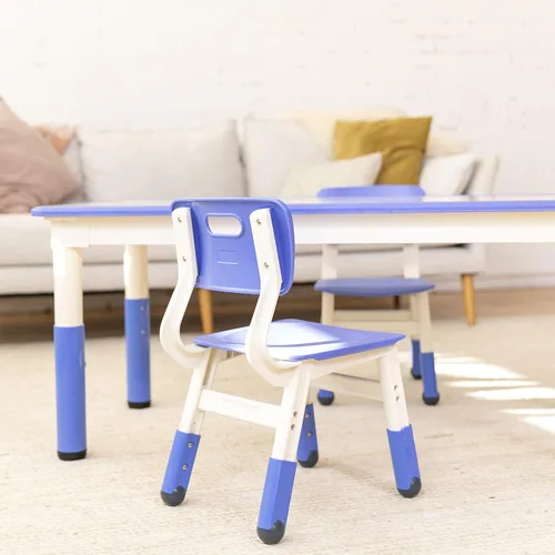 Vista 8 de ECR4Kids Mesa de actividades rectangular de borrado en seco con dos sillas, muebles para niños, azul, 3 piezas