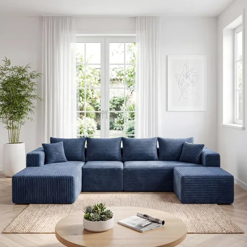 Vista 42 de Sofá modular deshuesado de 118 pulgadas con diván y otomano de pana de gran tamaño en forma de U, sofá de nube para asiento profundo para sala