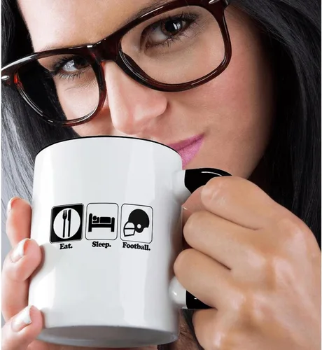 Vista 2 de 3dRose Funny Hobby Lifestyle Design Eat Sleep Football 15oz Two-Tone Black Mug