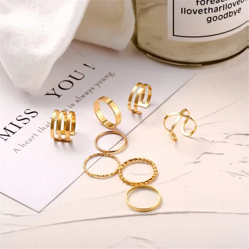 Vista 5 de FINETOO 8 PCS Simple Knuckle Midi Ring Set Vintage Plated GoldSilver for WomenGirl Finger Stackable Rings Set DIY Jewelry Gifts