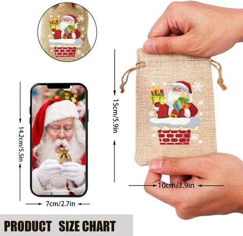 Vista 2 de LOMIMOS 36 Bolsas de Arpillera con Cordón Navideñas, Bolsas Reutilizables de Lino Yute para Regalos Dulces Caramelos Envoltorio Obsequios