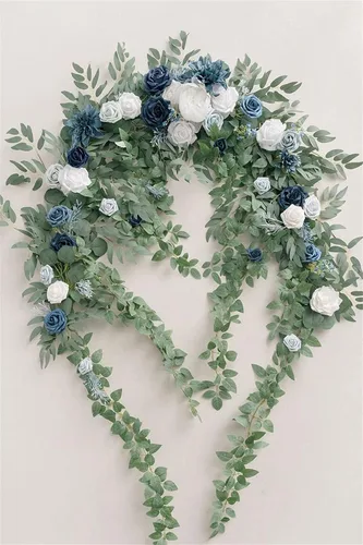 Vista 5 de Flores de arco de boda, guirnaldas de eucalipto con flores blancas, arco artificial para decoración de ceremonia de telón de fondo de recepción