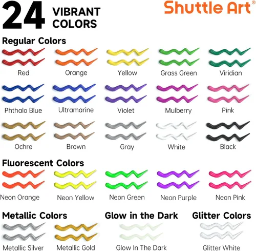 Vista 2 de Shuttle Art Pintura para Tela, 24 Colores de Pintura 3D Permanente con Pinceles, Paleta, Pluma, Lámina de Tela, Plantillas, Brilla en la Oscuridad
