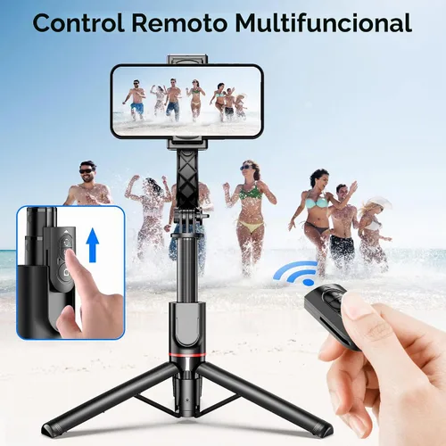 Vista 4 de Estabilizador de cardán para smartphone con control remoto, palo de selfie trípode extensible de aluminio, rotación automática de 360°, equilibrio
