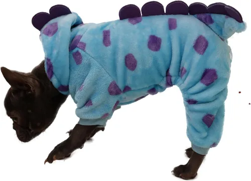 Vista 6 de Disfraz de dinosaurio para perros pequeños y gatos, suéter con capucha para perros para clima frío, pijamas para perros para Navidad y Halloween