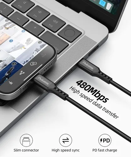 Vista 3 de Cable USB C a USB C de 1.6 pies, paquete de 3 cables USBC a USBC de 65 W, cable de carga tipo C a C de 20 pulgadas, carga rápida para iPhone 16 15