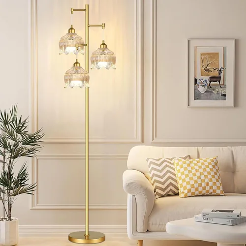Vista 7 de ILLMTW Lámpara de Pie Dorada para Sala de Estar, Dormitorio, Lámpara de Pie Moderna de Mediados de Siglo Lámpara de Pie de Latón Árbol de 3 Luces