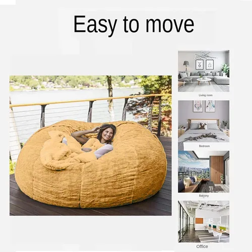 Vista 4 de HWOEK Puf de gran tamaño de piel gigante (sin relleno) para muebles de sala de estar de adultos, grande, redondo, suave, esponjoso, sofá perezoso