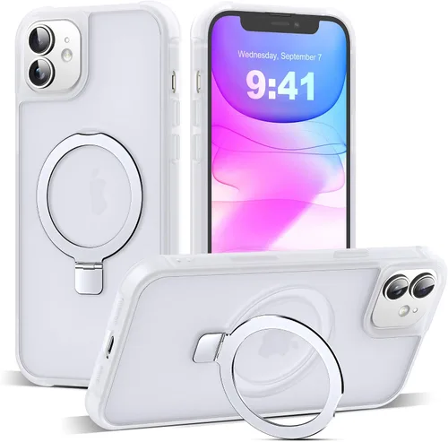 Vista 176 de SKYLMW - Funda compatible con iPhone 11 de 6.1 pulgadas, con soporte magnético invisible tipo anillo, funda translúcida de grado militar, compatible