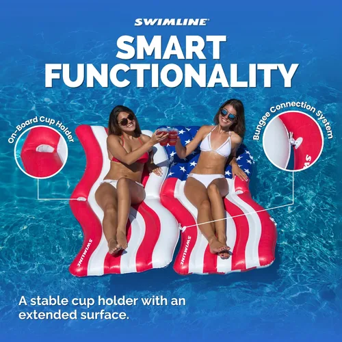 Vista 4 de Swimline - Juego de colchón inflable para piscina, con conector, con bandera estadounidense