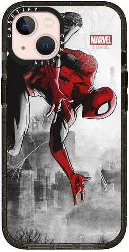 Vista 108 de CASETiFY Impact - Funda para iPhone 13 Mini [Marvel Colab / protección contra caídas de 8.2 pies/Magsafe] - Capitán América VS - Negro transparente