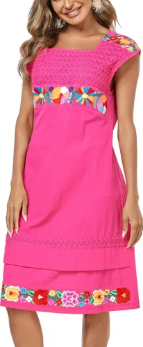 Vista 9 de YZXDORWJ Vestido bordado mexicano de manga corta para mujer 222BK