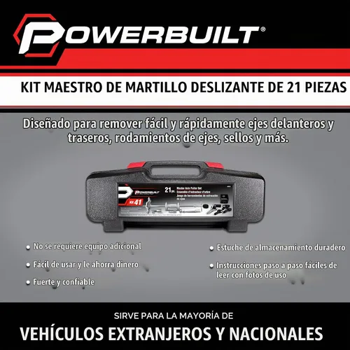 Vista 8 de Powerbuilt Juego de herramientas extractoras de eje maestro, para quitar la parte delantera y trasera, rodamientos y sellos, kit de reparación