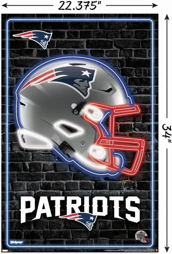 Vista 3 de NFL New England Patriots - Póster de pared con casco neón 23, 34 pulgadas de largo x 22.4 pulgadas de ancho, versión sin marco