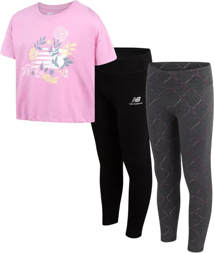 Vista 8 de New Balance Conjunto de leggings para niñas, camisa de manga corta de 3 piezas y leggings para niñas, pantalones de yoga para entrenamiento