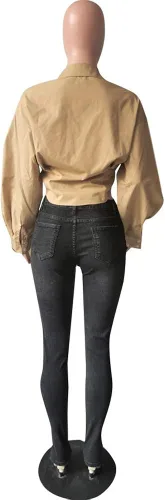 Vista 4 de Remelon Blusa de manga larga abombada con cuello en V y botones para mujer