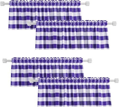 Vista 18 de 4 cenefas de cuadros de búfalo para ventanas de sala de estar, 16 pulgadas de largo, diseño clásico a cuadros a cuadros para dormitorio, baño