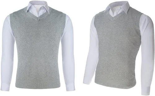 Vista 3 de TopTie Chaleco liso del suéter del color sólido del negocio de los hombres, jersey casual del ajuste del algodón