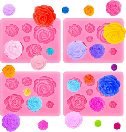 Vista 9 de 2 piezas de moldes de silicona con forma de flores, moldes de silicona para fondant y pastel, moldes de arcilla polimérica con forma de flor