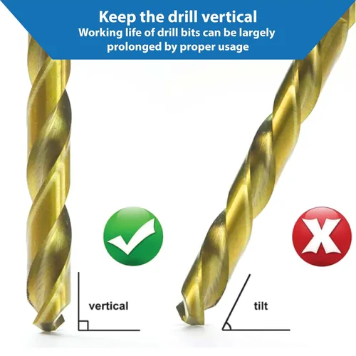 Vista 6 de TJR® HSS TiN Juego de brocas helicoidales 19 piezas 0.039-0.394 in 0.020 in escalones autocentrantes Broca de metal DIN 338 Tipo N 118°, para acero