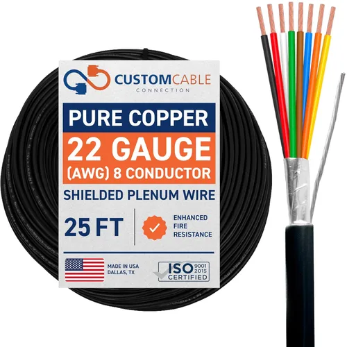 Vista 61 de Cable CMP Plenum blindado trenzado de conexión de cable, cable de bajo voltaje CL3P listado por UL, 22 AWG 2 conductores, carrete de 500 pies, blanco