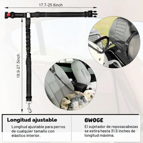 Vista 3 de BWOGUE Arnés de cinturón de seguridad para mascotas, cinturón de seguridad ajustable para reposacabezas de coche, arnés de cinturón de seguridad