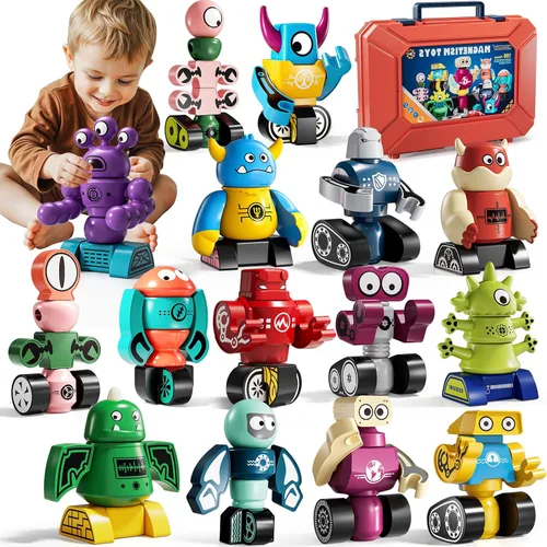 Vista 9 de Juguetes de construcción de robots magnéticos para niños de 3 a 5 y 4 a 8 años, set de 36 piezas de bloques de construcción de robots monstruos