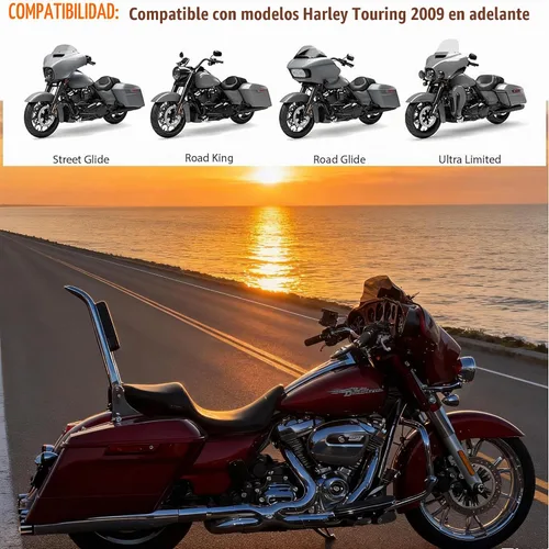 Vista 4 de Barra cromada desmontable para respaldo de pasajero, almohadilla trasera para Harley Davidson modelos Touring 2009-2026 Street Glide Road Glide Cromo