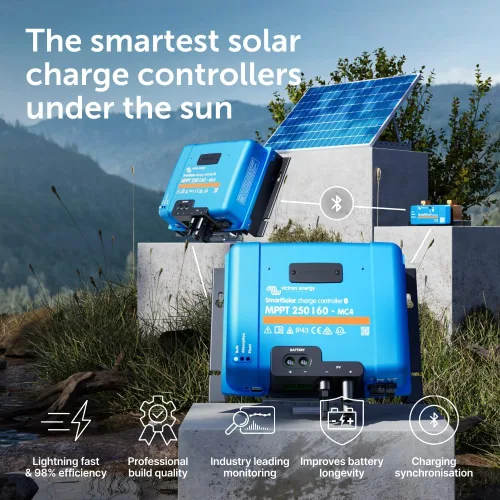 Vista 2 de Victron Energy SmartSolar MPPT MC4, Controlador de carga 250V 60A (NH-354, Bluetooth, 12/24/36/48V) Controlador de carga solar Bluetooth MPPT