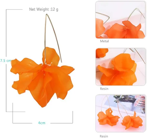 Vista 2 de Aretes bohemios de resina con pétalos de rosa, aretes largos de acrílico escalonados, aretes de borla floral exagerados para mujeres y niñas
