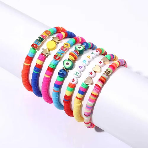 Vista 289 de Surfer Heishi - Pulseras apilables para mujer, apilables, de vinilo arcoíris, disco de arcilla, pulseras elásticas para la amistad, joyería bohemia