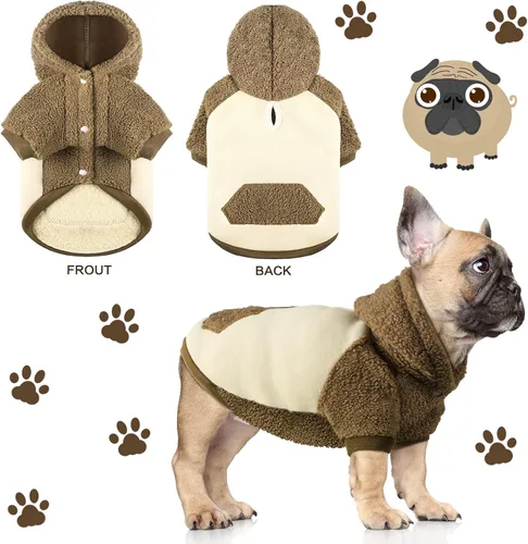 Vista 5 de Ropa mullida para perros pequeños, con capucha, abrigo térmico, ropa para cachorros, machos, hembras, chaqueta para perro, traje de suéter (S)