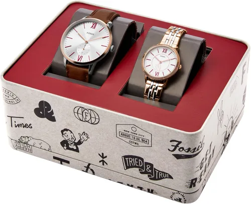 Vista 6 de Fossil Juego de regalo de reloj de acero inoxidable para él y ella