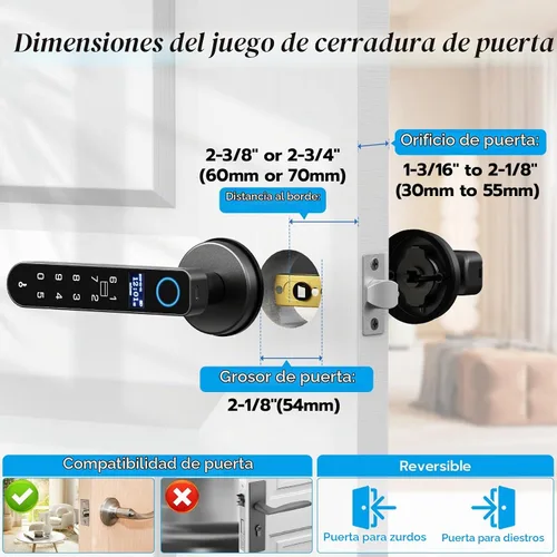 Vista 5 de Cerradura de puerta de entrada sin llave con código RFID tarjeta NFC APP Keypad, manija de puerta interior biométrica inteligente automática