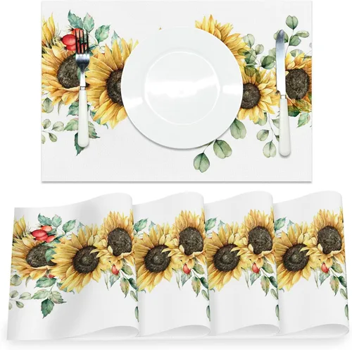 Vista 10 de AOFOTO Juego de 4 manteles individuales con estampado de flores silvestres coloridas, manteles individuales artísticos rectangulares modernos