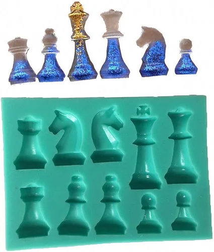 Vista 4 de Molde de silicona para fondant de ajedrez, molde de caramelo de chocolate en forma de ajedrez, resina epoxi, papel de fundición artesanal, molde