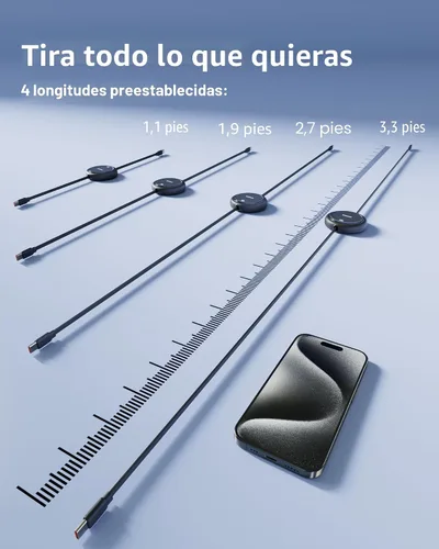Vista 5 de Baseus Cable USB C a USB C, cable de carga rápida retráctil USB C 5A de 100 W, cable de carga rápida USB tipo C de 4 etapas de longitud