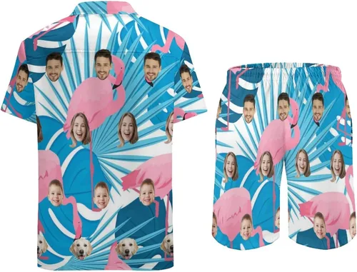 Vista 4 de Conjunto de camisa hawaiana personalizada para hombre, camisa de manga corta con botones y pantalones cortos, conjuntos casuales de vacaciones