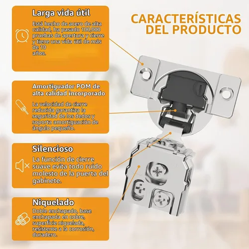 Vista 5 de Chibery Paquete de 10 bisagras ocultas de cierre suave 4D de 1 pulgada para puerta de marco facial, velocidad de cierre ajustable, bisagras
