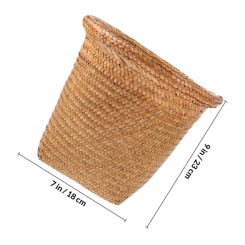 Vista 2 de Diseño de papelera tejida con paja para el hogar, uso versátil, sala de estar, dormitorio, cocina, 1 ud