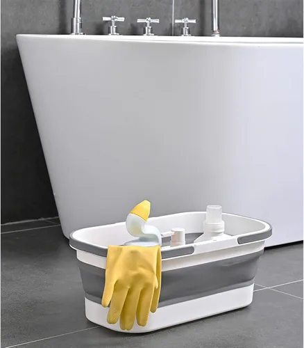 Vista 5 de Goderewild Cubo de plástico plegable con ruedas 12L (3.17 galones) para limpieza de casa, camping y RV - Cesta rectangular práctica multiusos