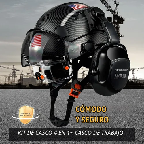 Vista 2 de SAFEBUILDER Casco de Seguridad Industrial con Visera Orejeras Casco Duro con Visera Cascos Duros Ventilados Trabajo de Construcción Protección